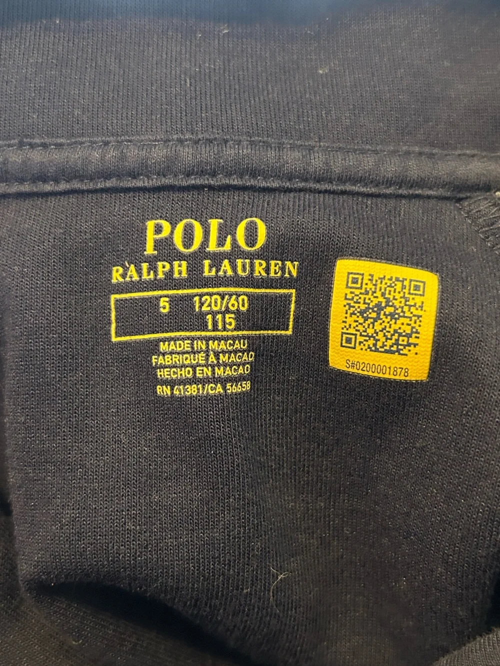Ralph Lauren Navy Blue Half-Zip Sweatshirt with Yellow Stripes Boys 5T